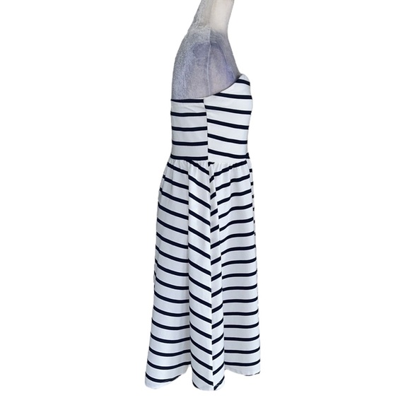 Anthropologie Lumiere White Navy Blue Stripe Strapless A-line Knit Midi Dress  L - Picture 4 of 11